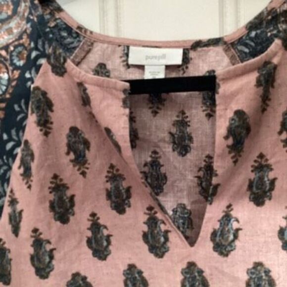 J. Jill Folklore Stamped Tunic Top Sz Sz 2X Linen Blend Paisley Boho - Picture 3 of 9